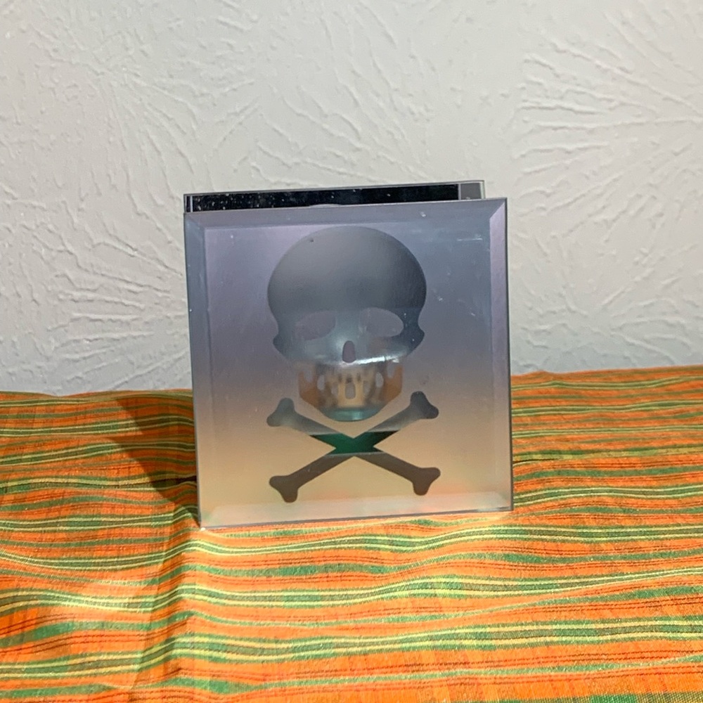 Halloween Skull and Crossbones Mirror Decor Tea Light Candle Holder